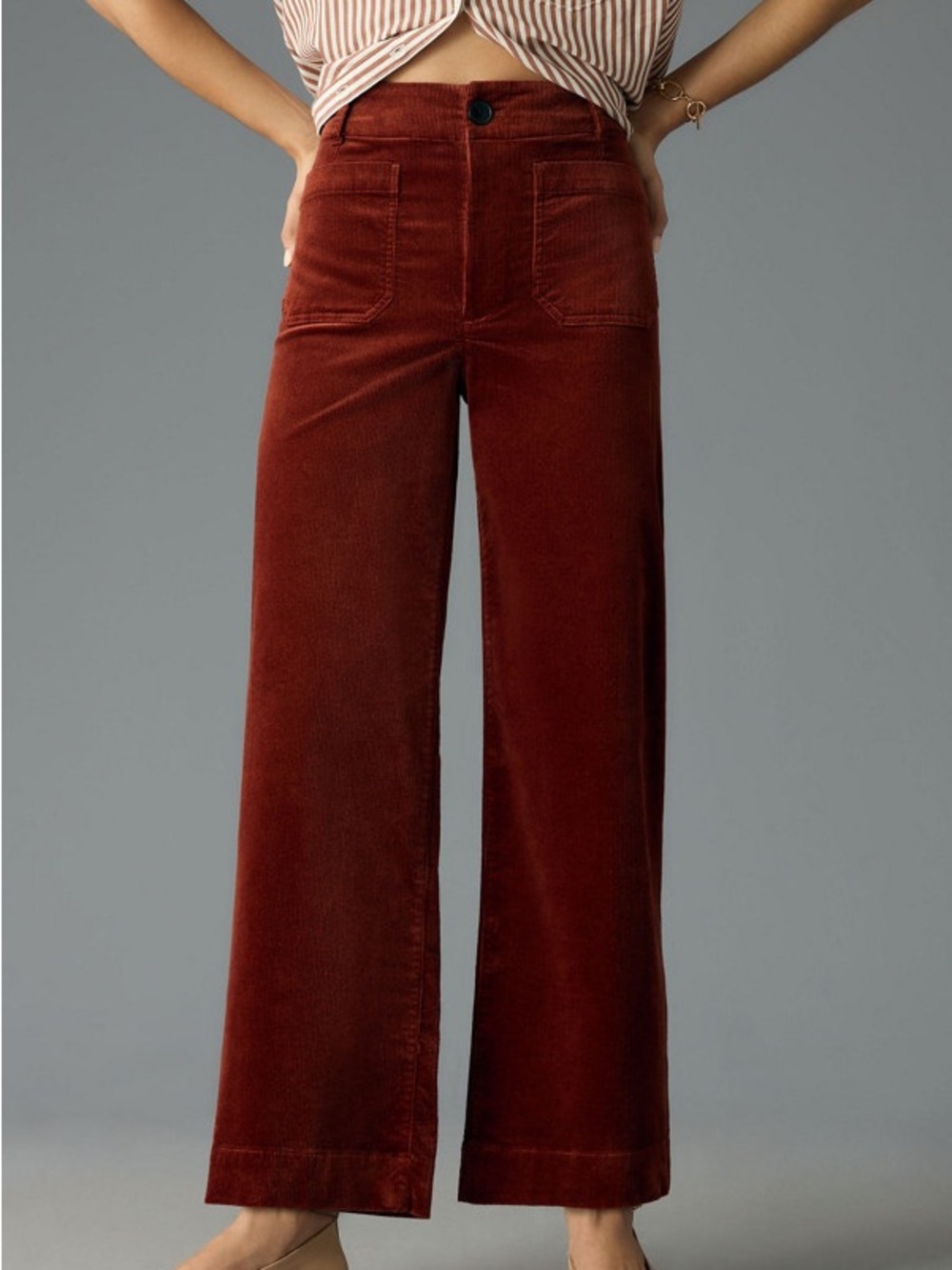 Anthropologie Maeve Colette Wide-Leg cropped Corduroy Pants in Cinnamon